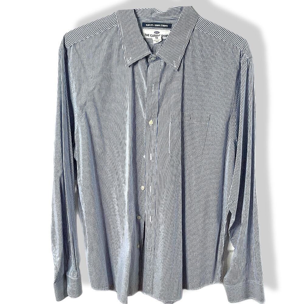 Old Navy The Classic Shirt Slim Fit XL Blue White pinstripe
